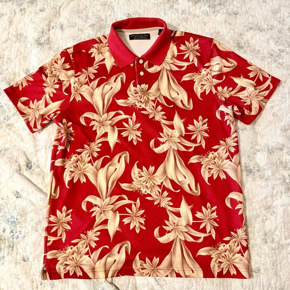Bahama Bay Club Tropical Short Sleeve Polo Men’s Medium Red Shirt